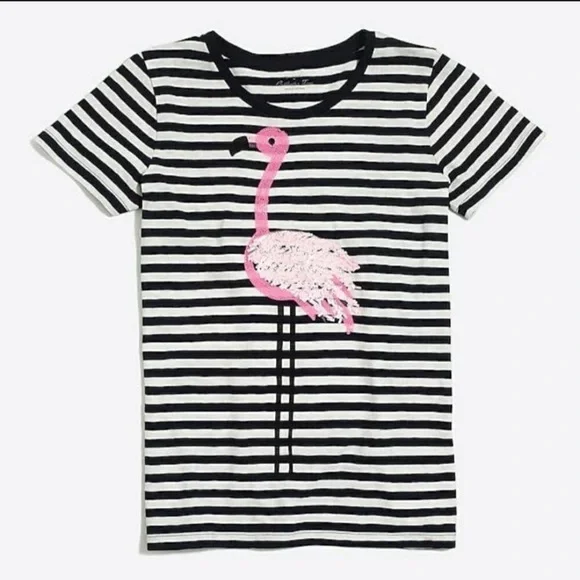 J. Crew Collector Tees navy and white stripe t-shirt pink flamingo, Large - Picture 5 of 9